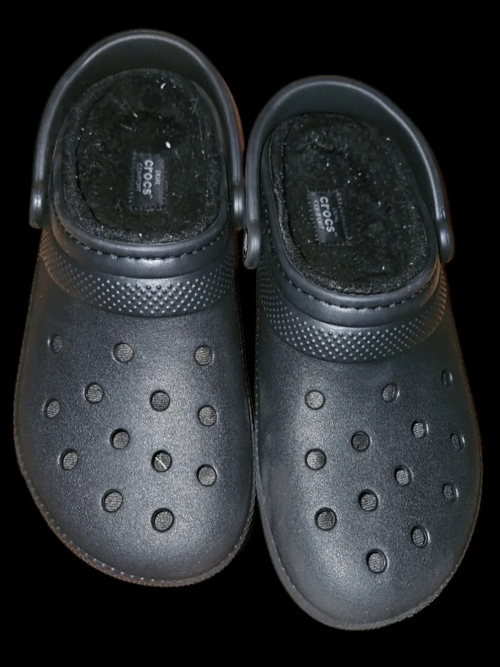 CROCS Black Fuzz-Lined Slip-On Clogs
